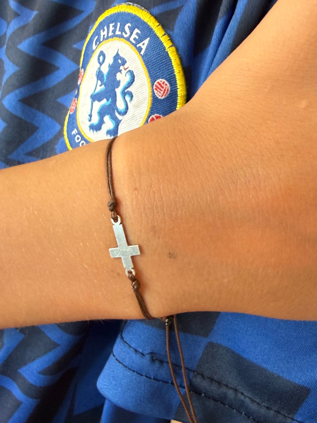 Pulsera Plata Italiana Cruz Hombre Cuero