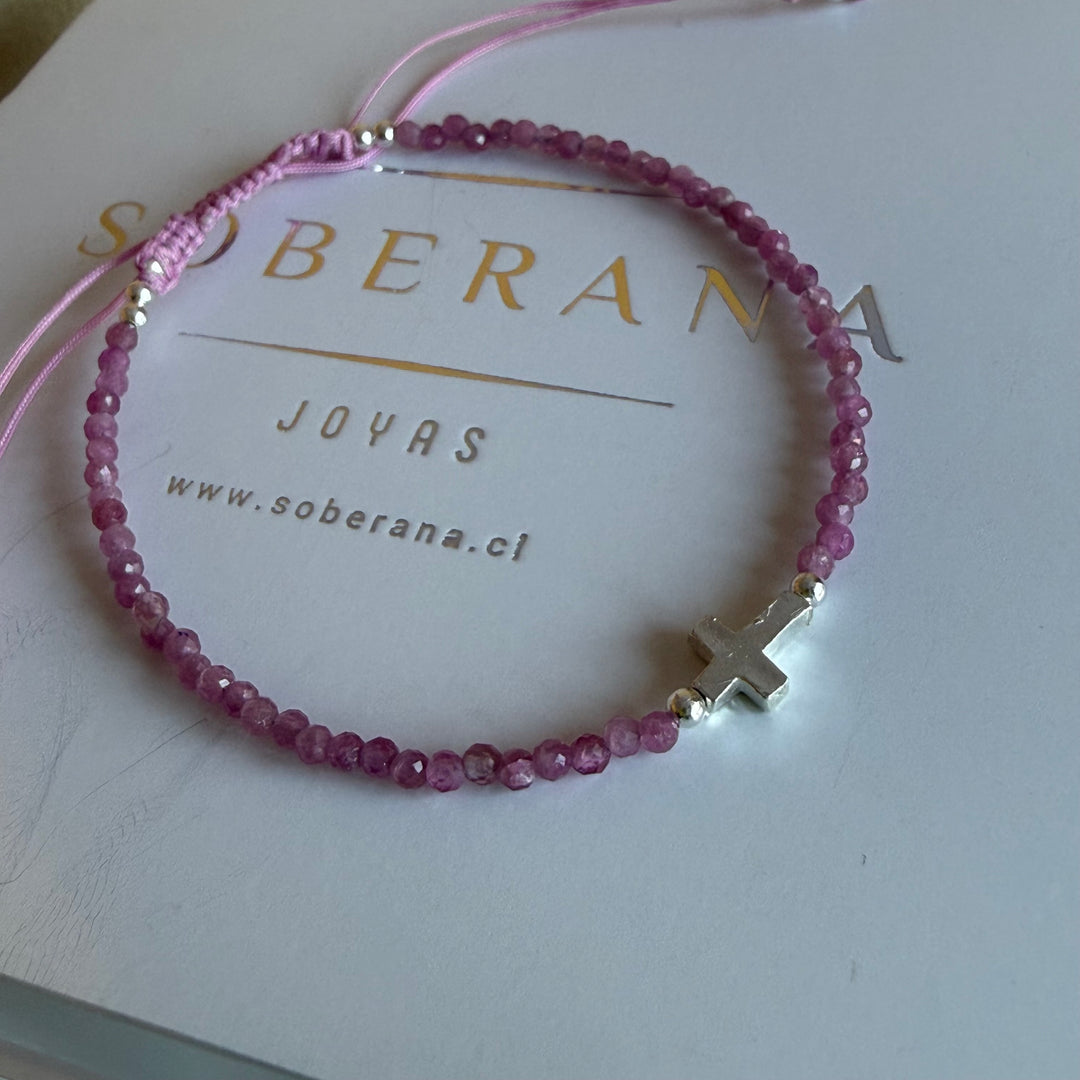 Pulsera Plata Italiana Cruz Turmalina
