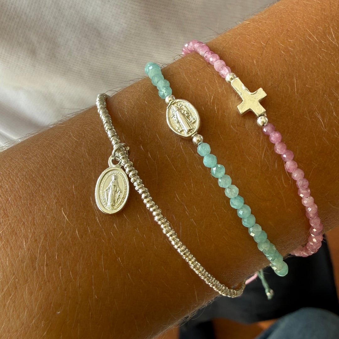 Pulsera Plata Italiana San Benito Amazonitas