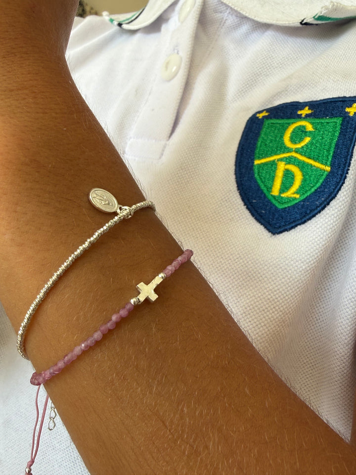 Pulsera Plata Italiana Cruz Turmalina