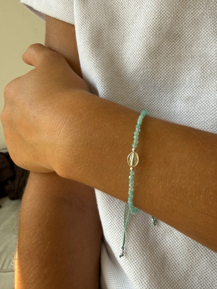 Pulsera Plata Italiana San Benito Amazonitas