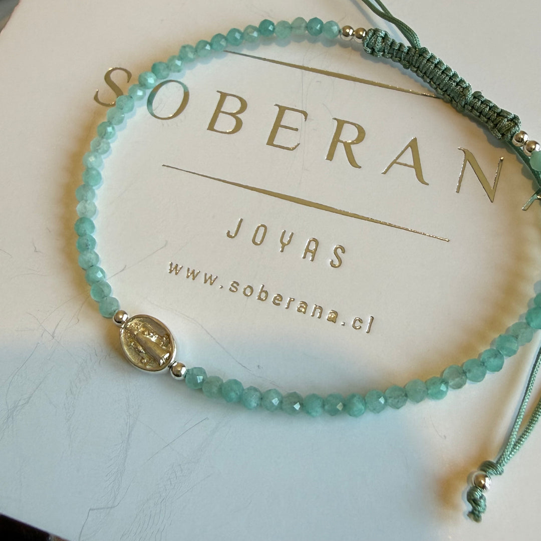 Pulsera Plata Italiana San Benito Amazonitas